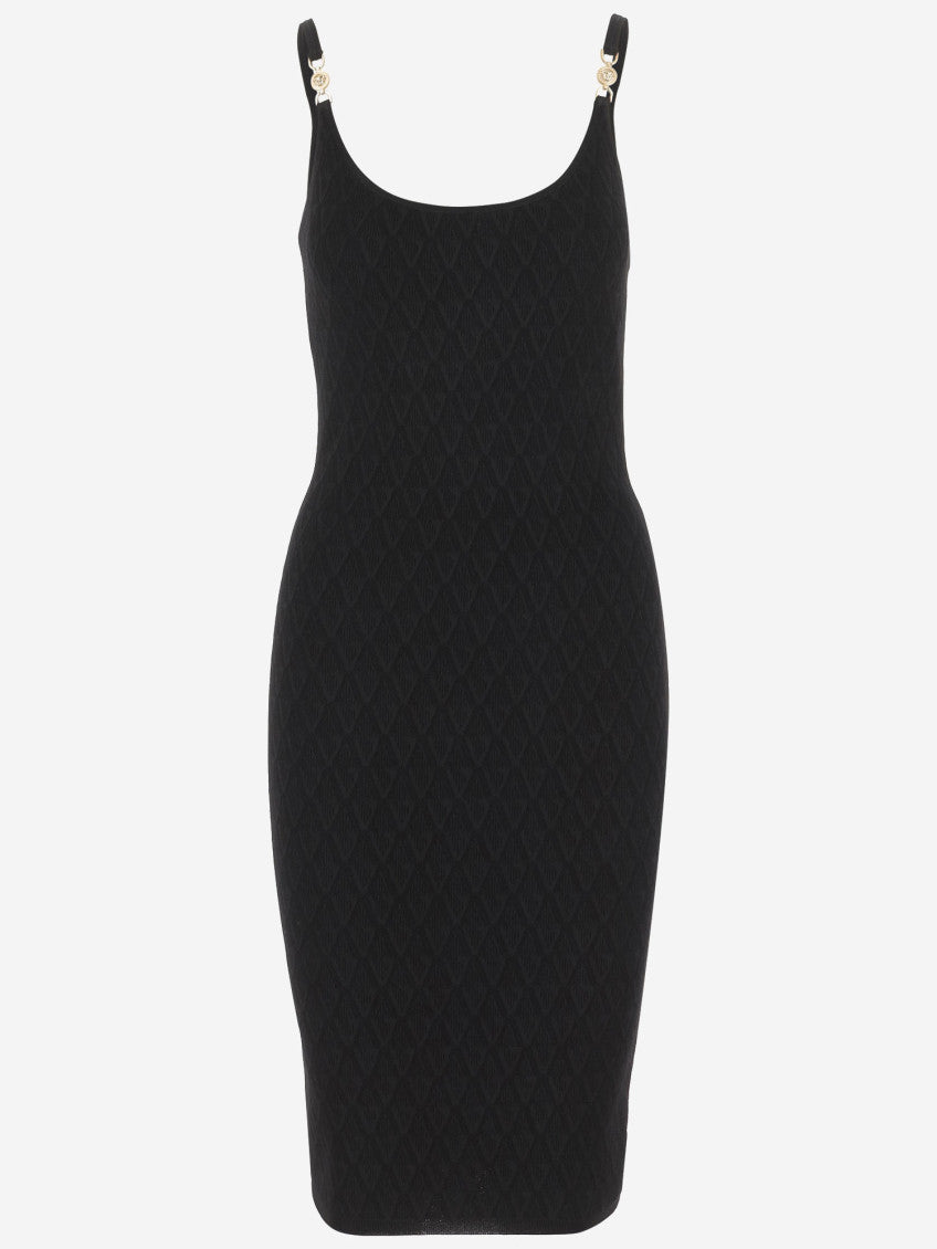 Black Jacquard V-textured Knit Dress 1