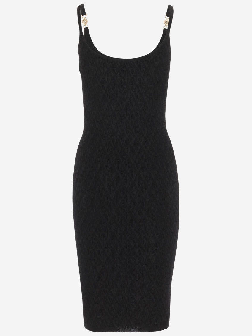 Black Jacquard V-textured Knit Dress 2