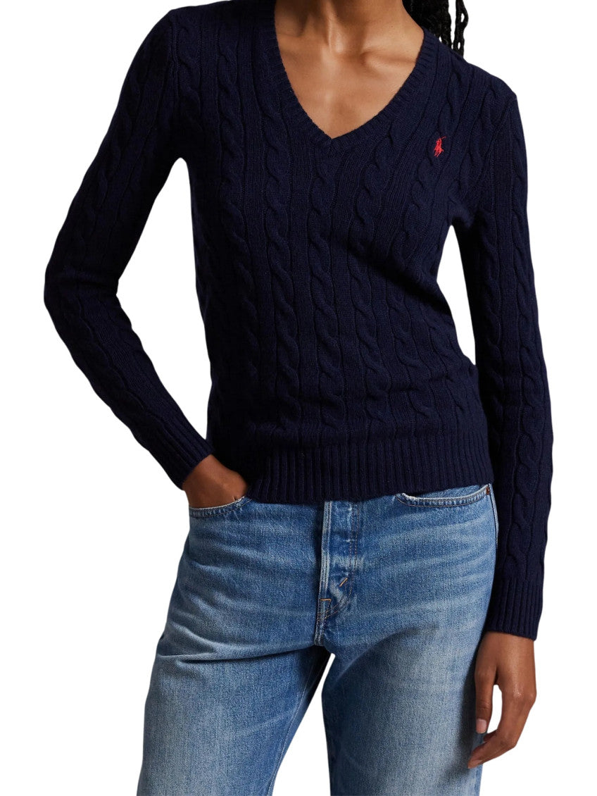 Navy Blue Knitted V Neck Sweater 2