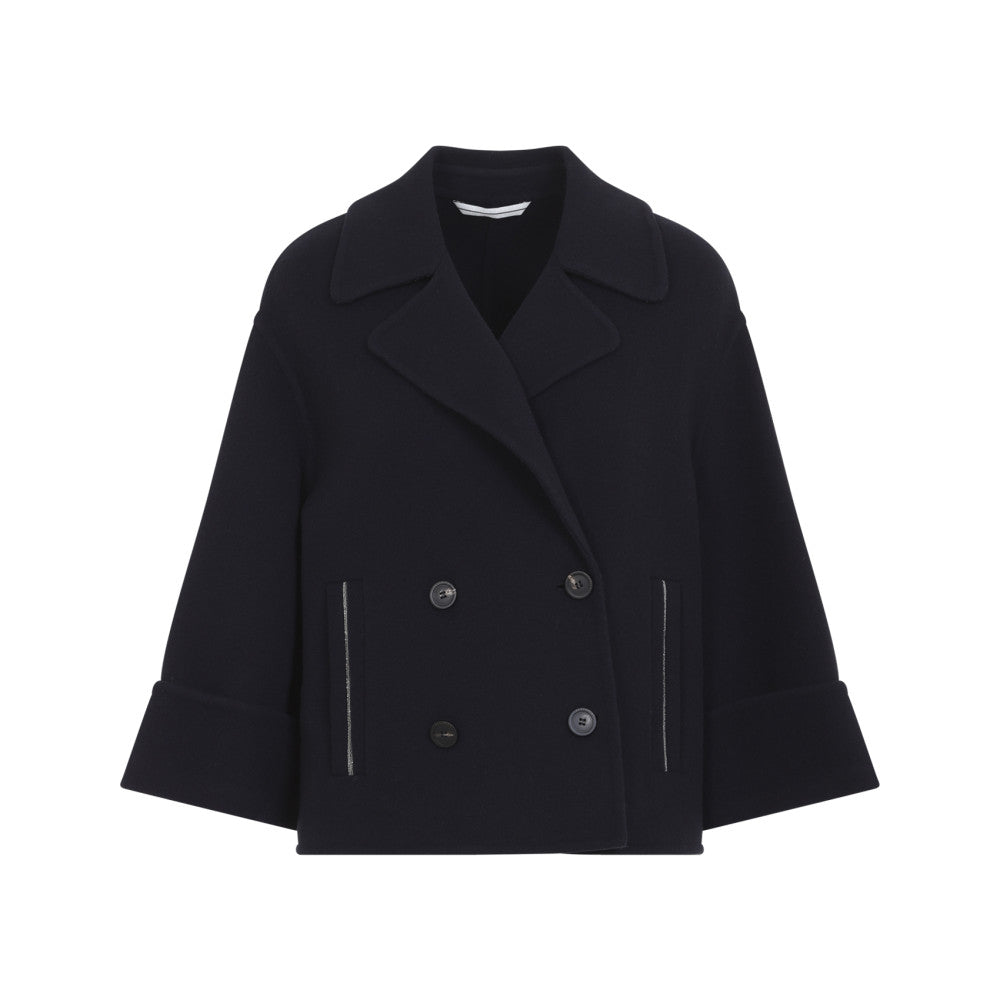 Black Notched Lapel Trench Coat 1