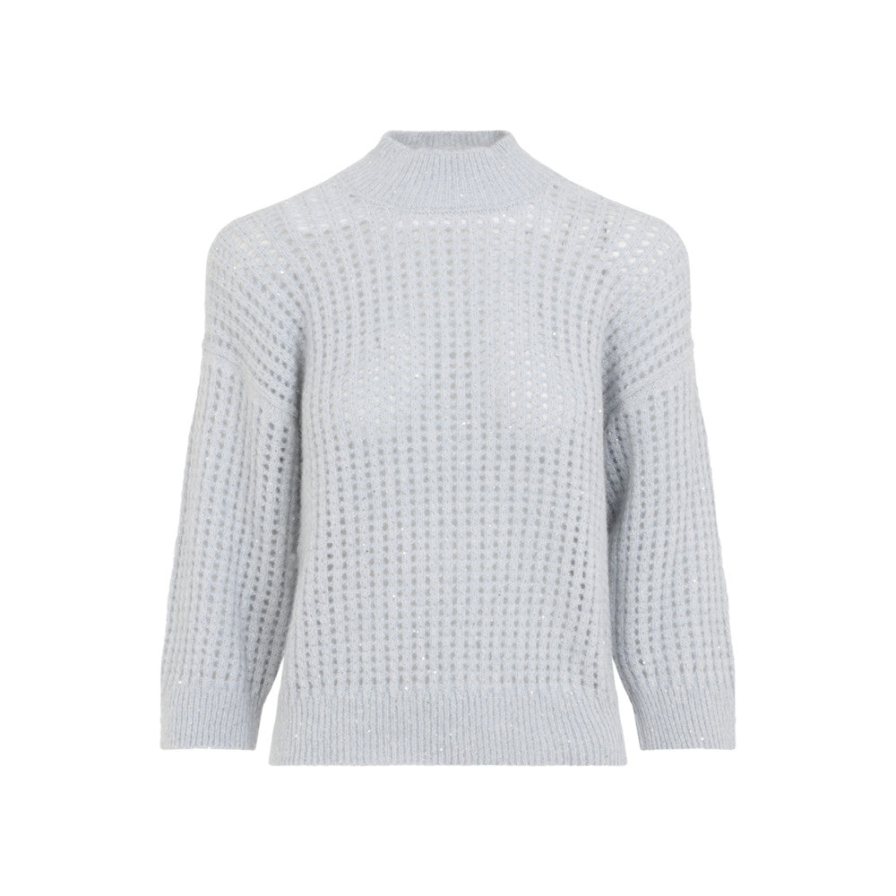 Light Blue Knitted Mock Collar Sweater 1