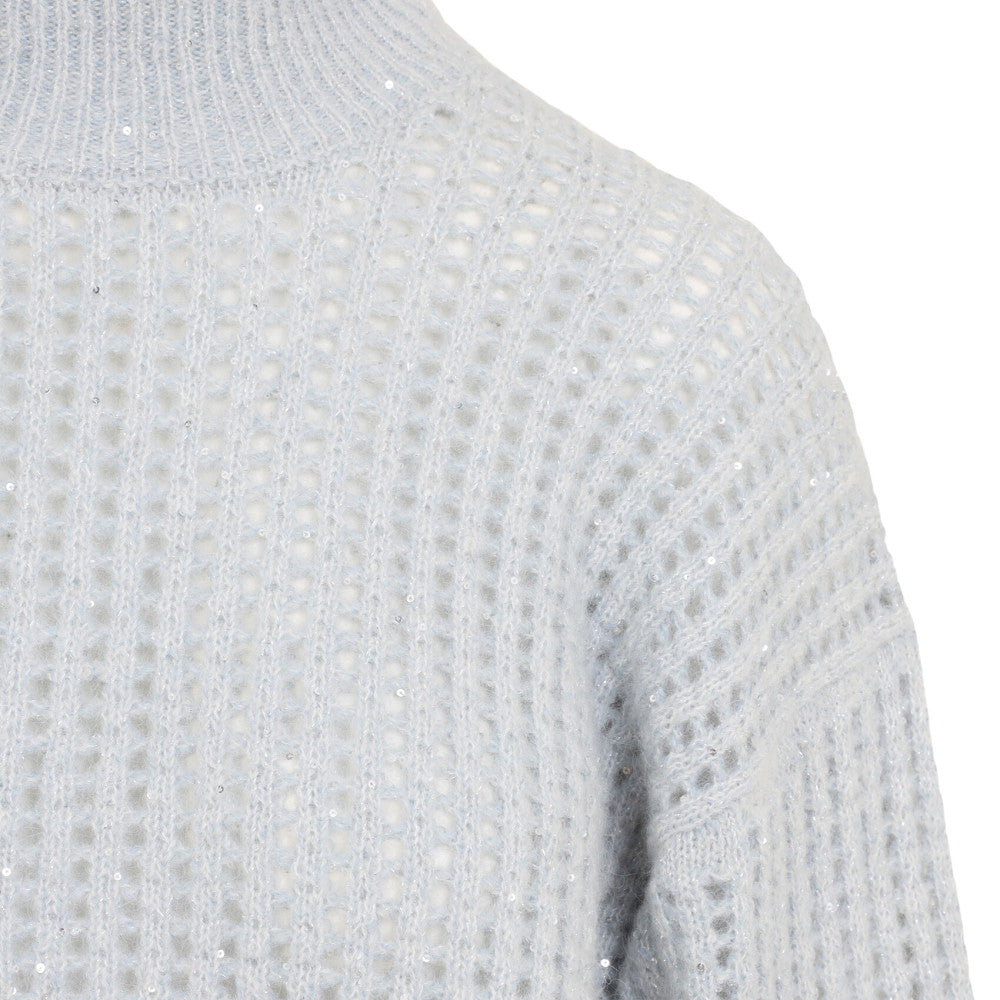 Light Blue Knitted Mock Collar Sweater 3