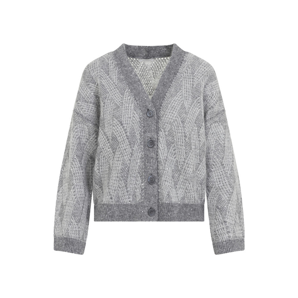 Grey Knitted V Neck Cardigan 1