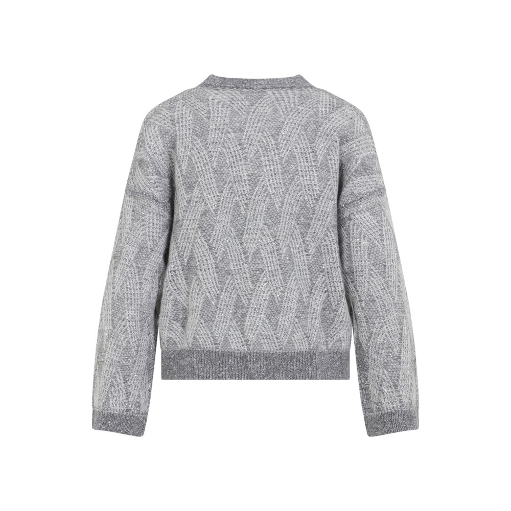 Grey Knitted V Neck Cardigan 2