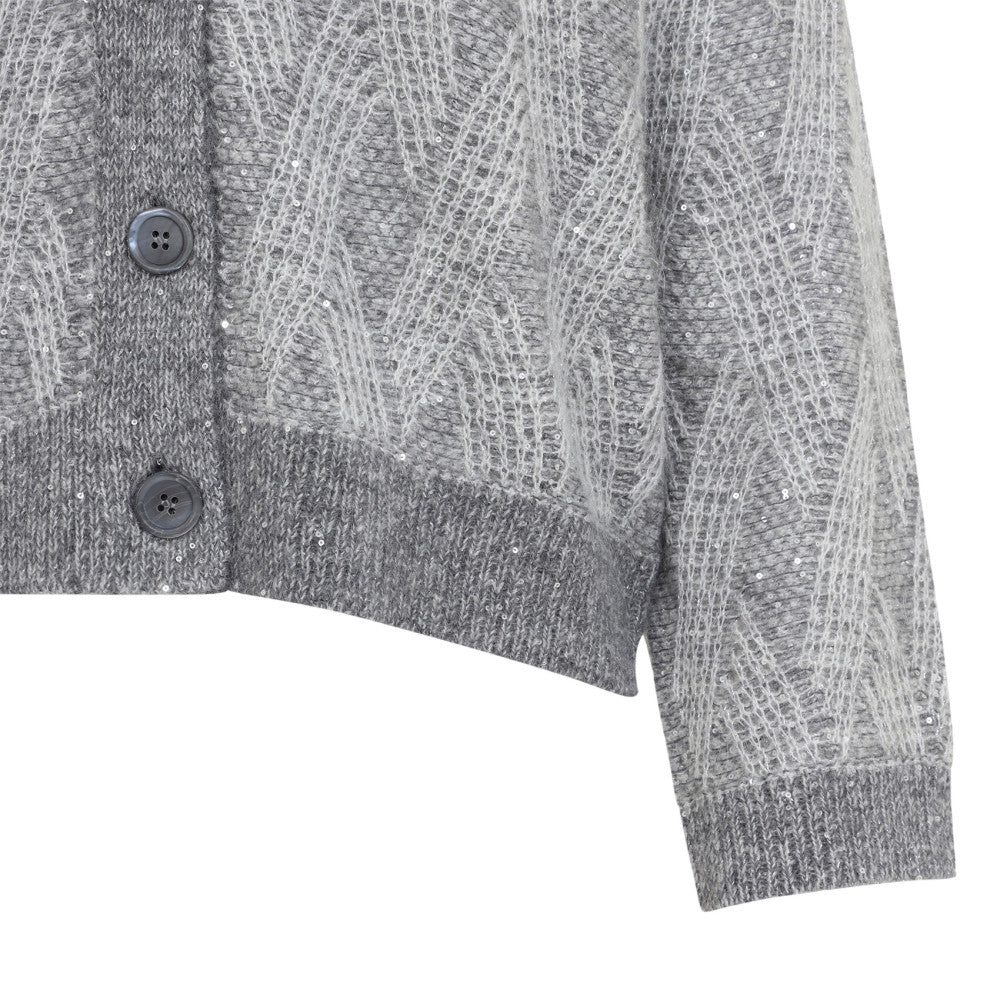 Grey Knitted V Neck Cardigan 3