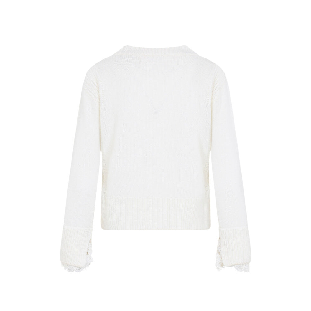 White Knitted V Neck Cardigan 2