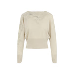 Cream Embellished Boat Neck Sweater 1