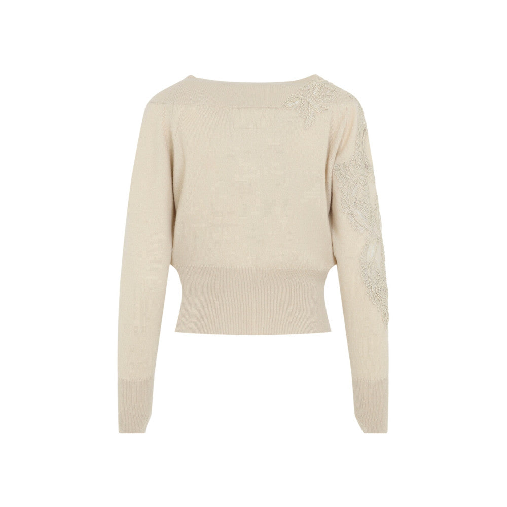Cream Embellished Boat Neck Sweater 2