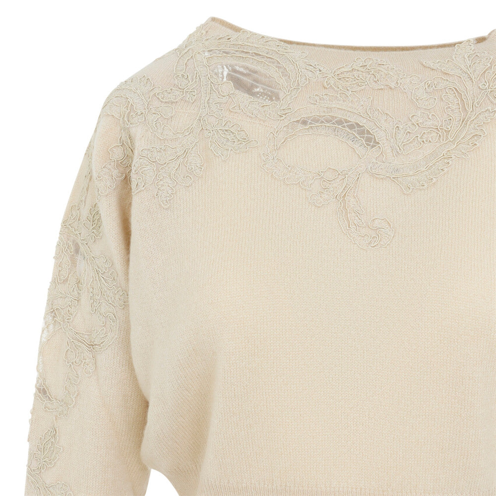 Cream Embellished Boat Neck Sweater 3
