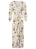 Off White Floral V Neck Midi Dress 1