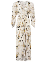 Off White Floral V Neck Midi Dress 1
