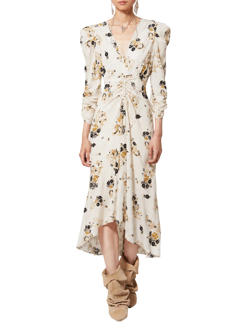 Off White Floral V Neck Midi Dress 2