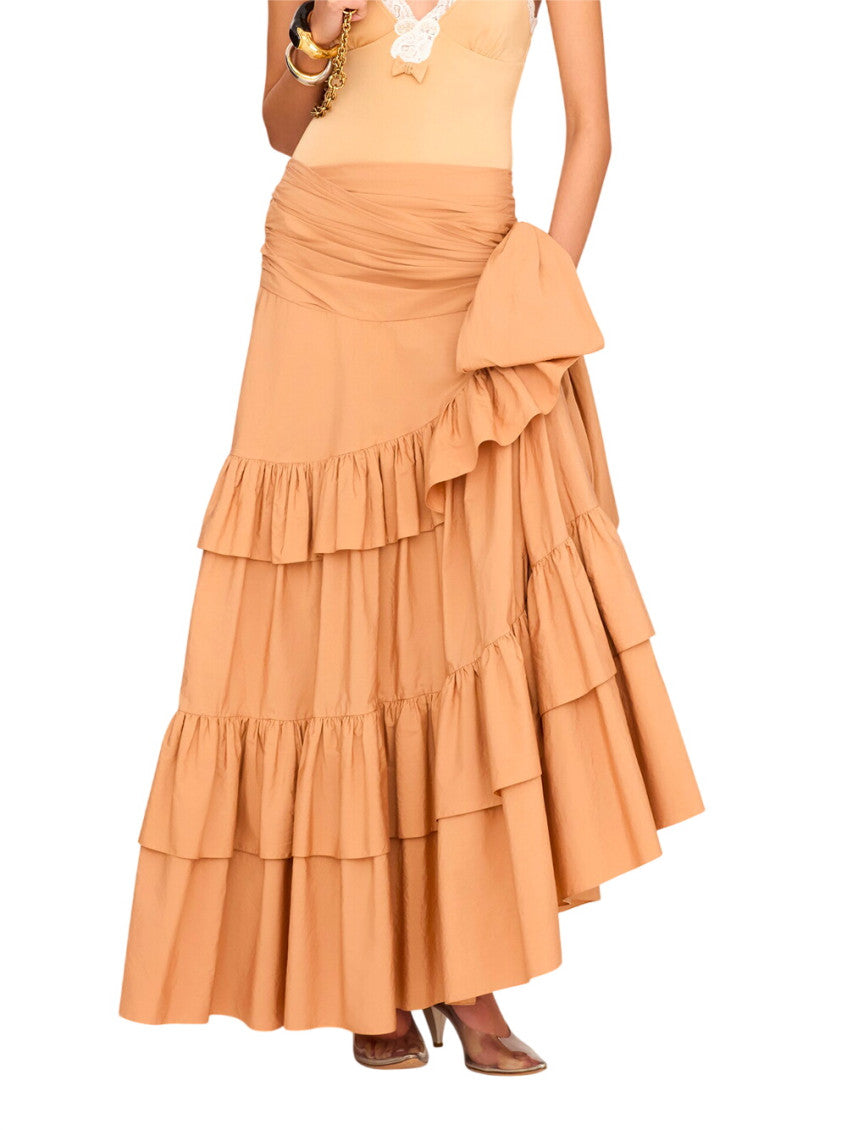Beige Flared Midi Skirt 2