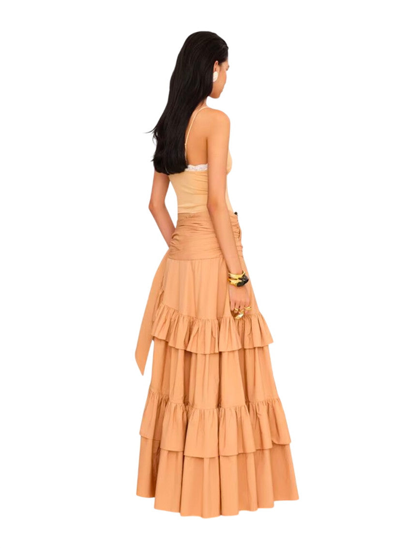 Beige Flared Midi Skirt 3