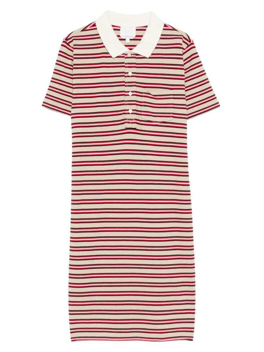 Multicolor Stripes Shirt Collar Midi Dress 1