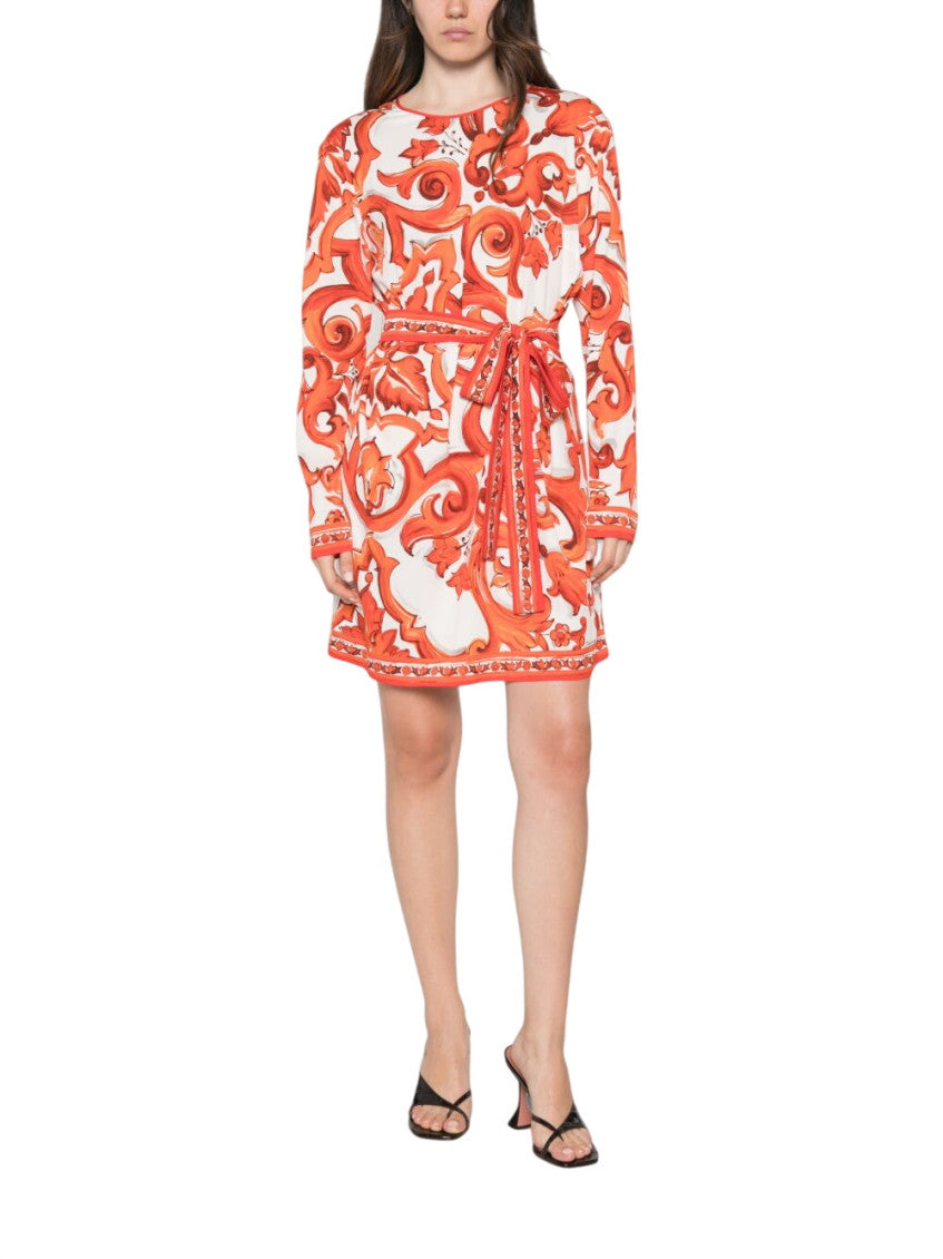 Orange Printed Round Neck Mini Dress 2