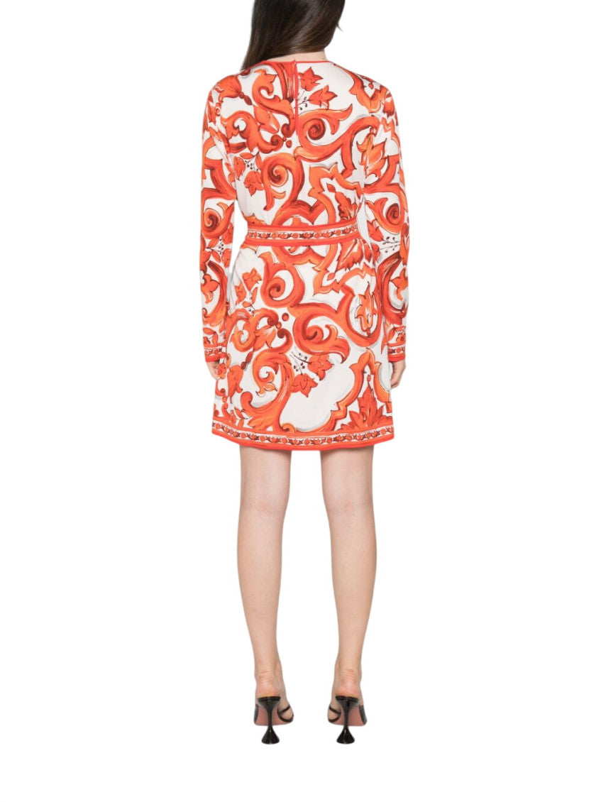 Orange Printed Round Neck Mini Dress 3