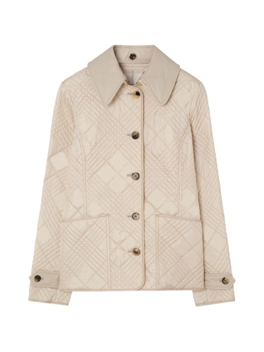 Beige Quilted Shirt Collar Jacket 1