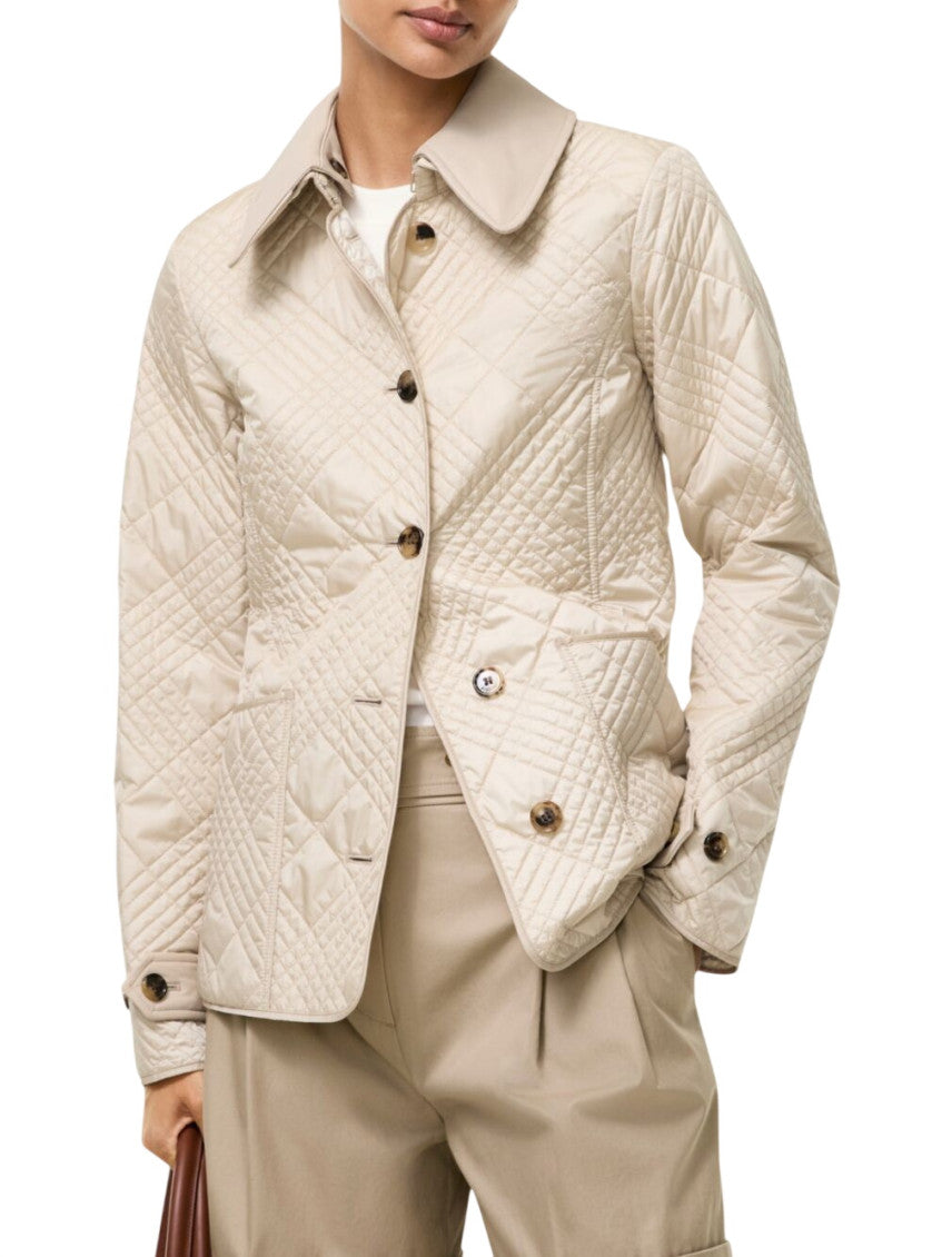 Beige Quilted Shirt Collar Jacket 3