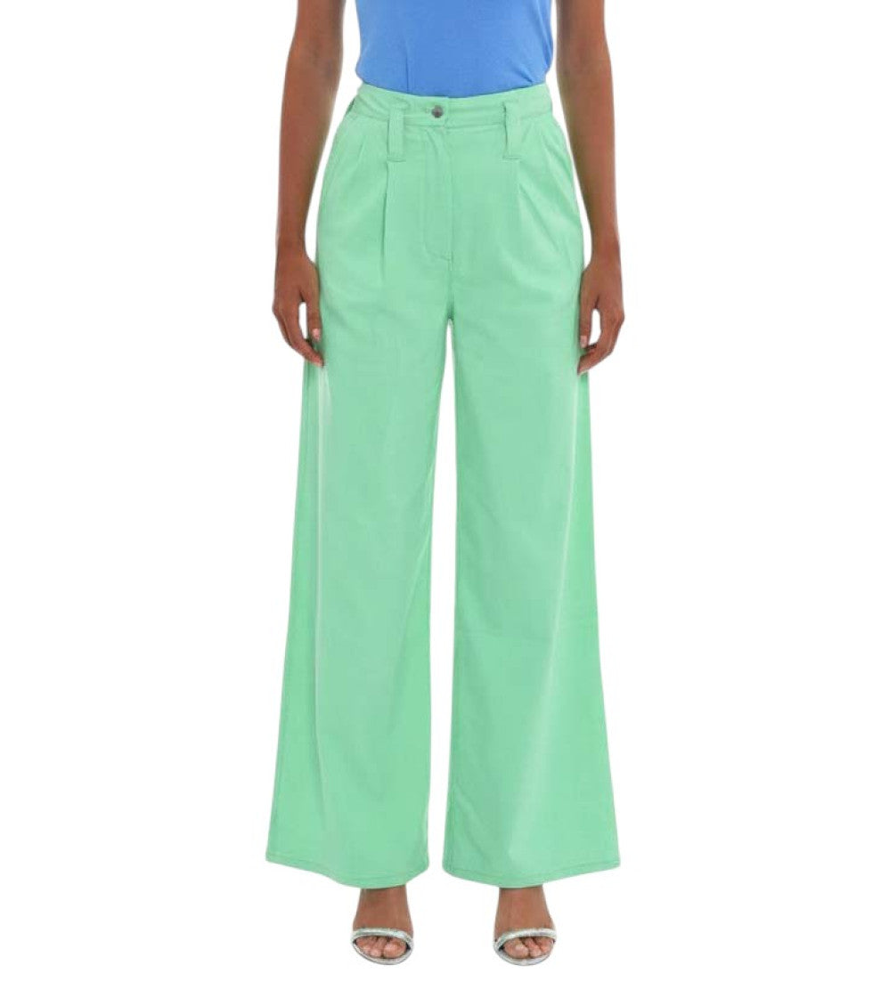 Green Flared Pleated Pants 1