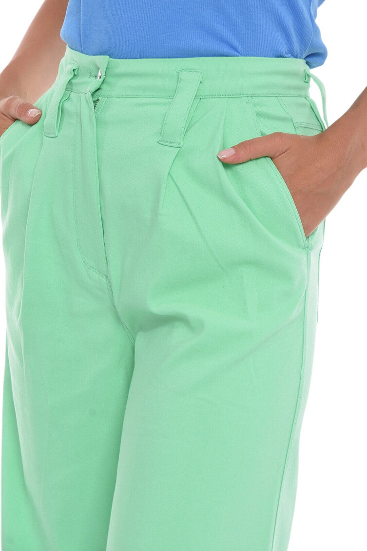 Green Flared Pleated Pants 3