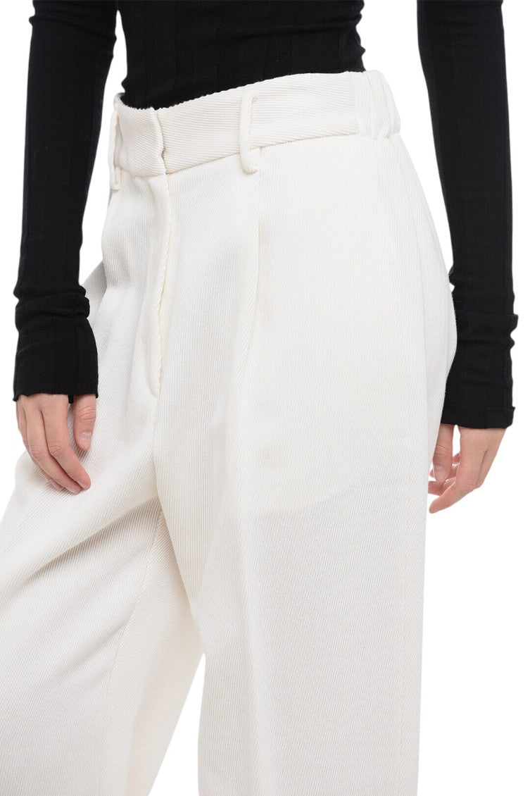 White Straight Pleated Pants 3