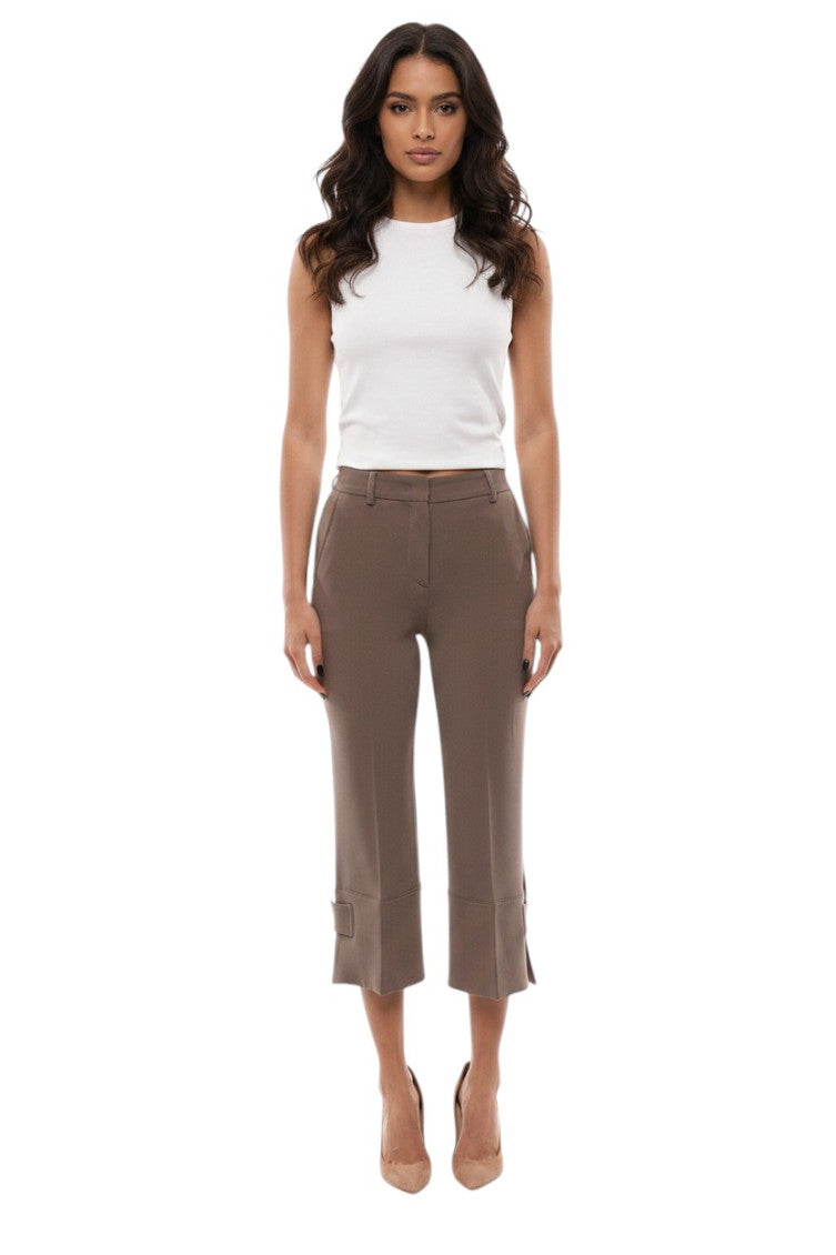 Beige Slim Flat Front Pants 1