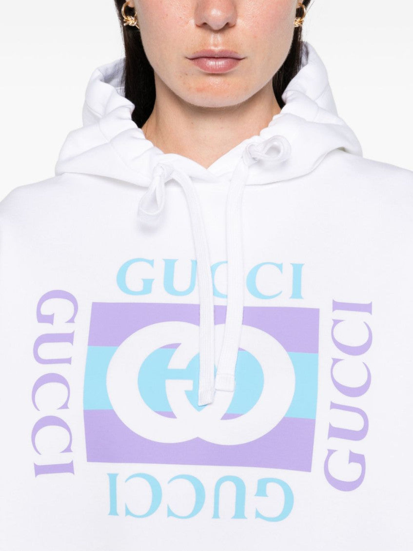 White Logo Print Hoodie 4