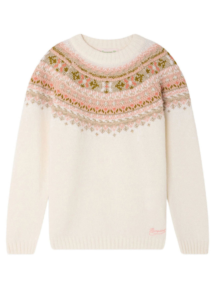 Kids White Jacquard Sweater 1