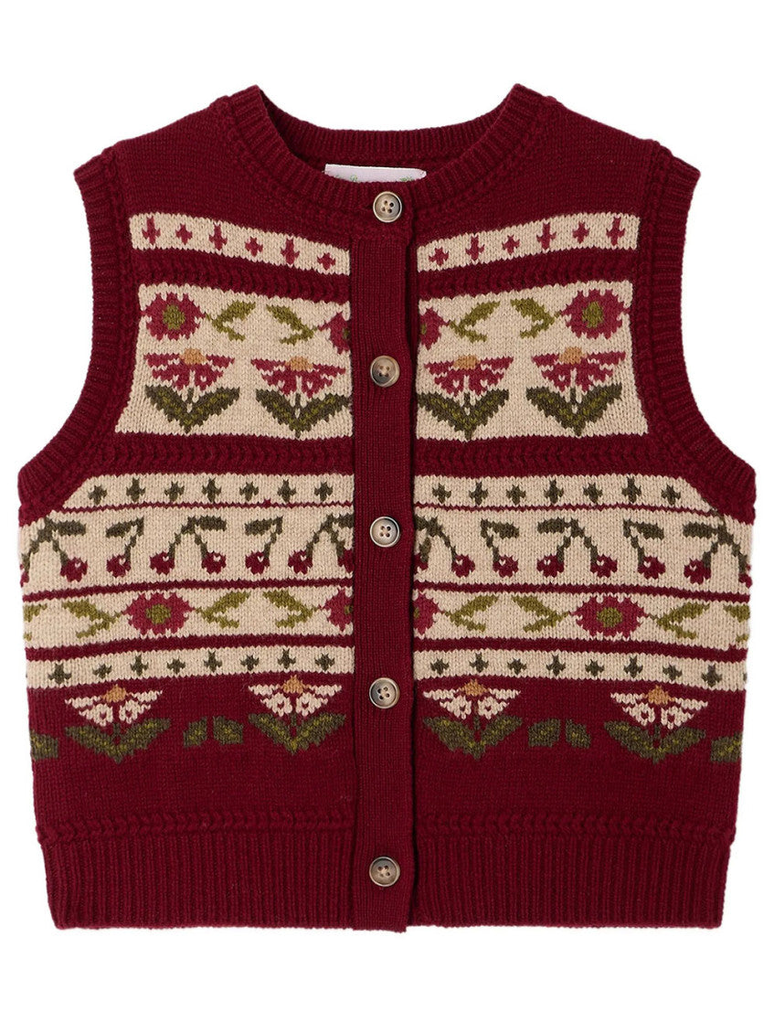 Girls Bordeaux Jacquard Sweater 1