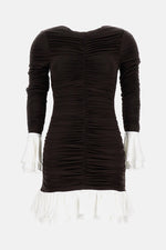 Dark Brown Mini Ruched Ls Dress 1