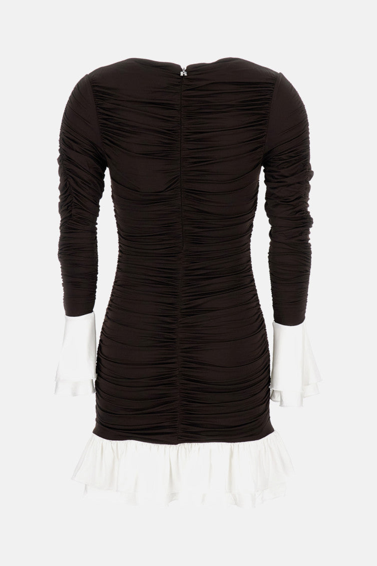 Dark Brown Mini Ruched Ls Dress 2