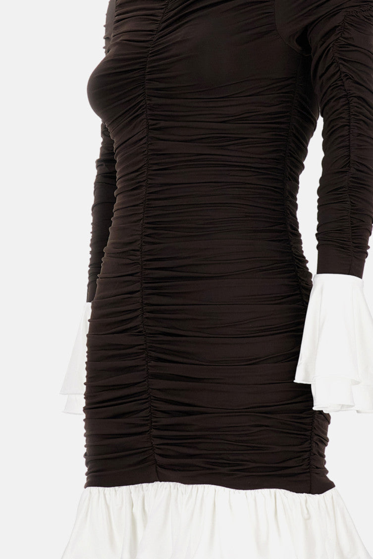 Dark Brown Mini Ruched Ls Dress 3