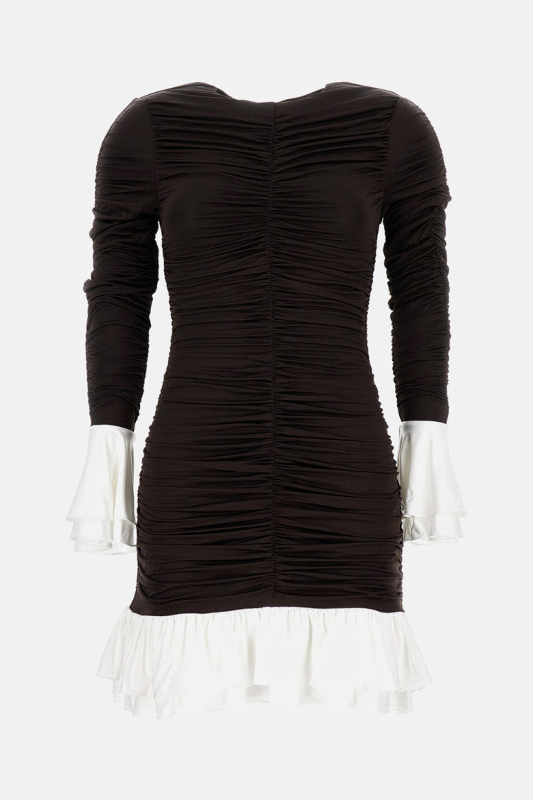 Dark Brown Mini Ruched Ls Dress 4
