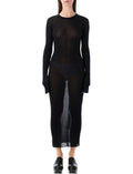 Black Ribbed Long-sleeve Midi Dress 1