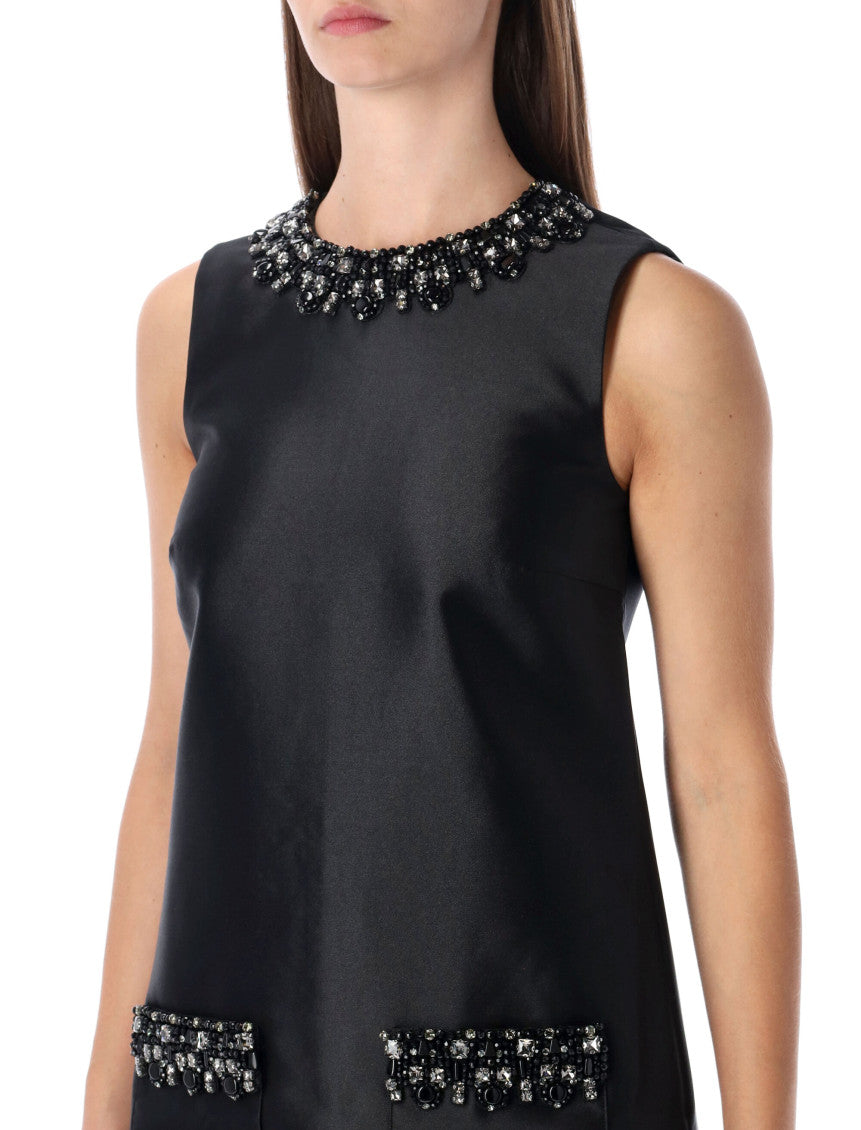 Black Taffeta Embellished Trim Mini Dress 3
