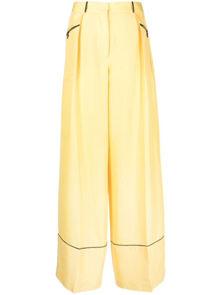 Yellow Silk Wide-leg Trousers 1