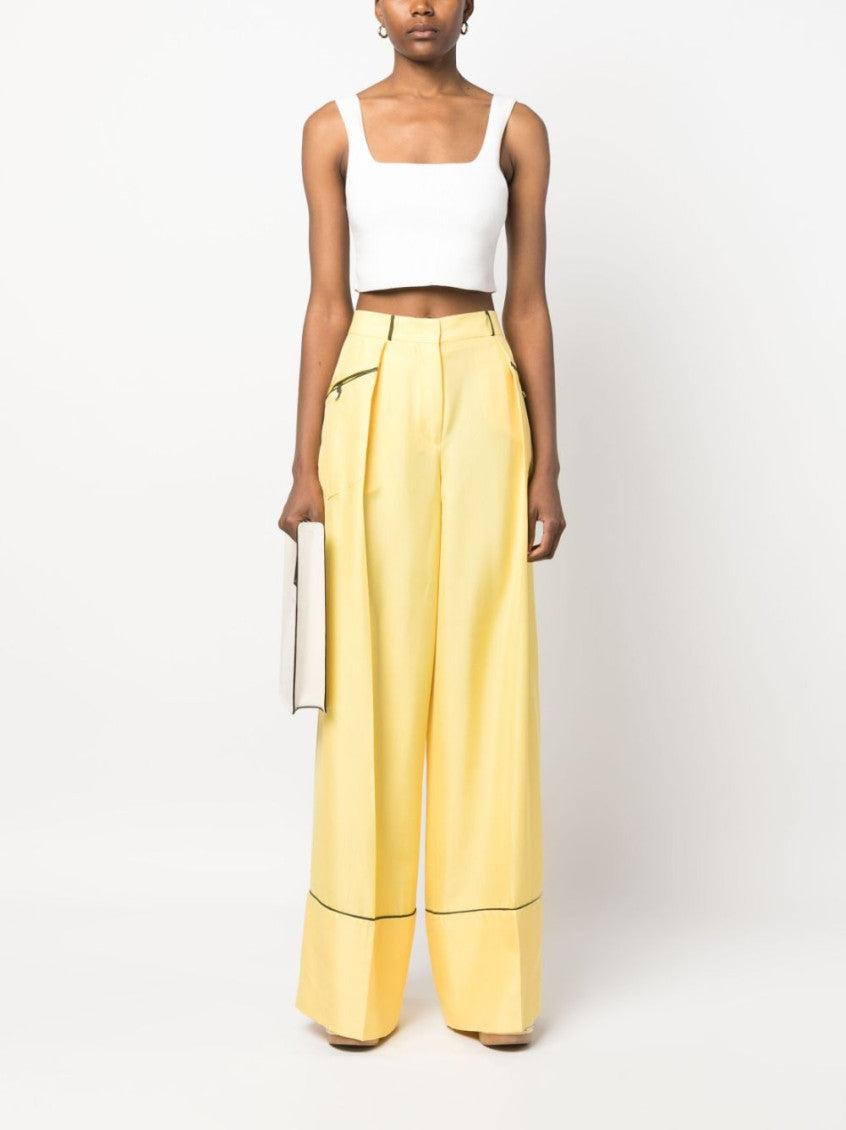Yellow Silk Wide-leg Trousers 4