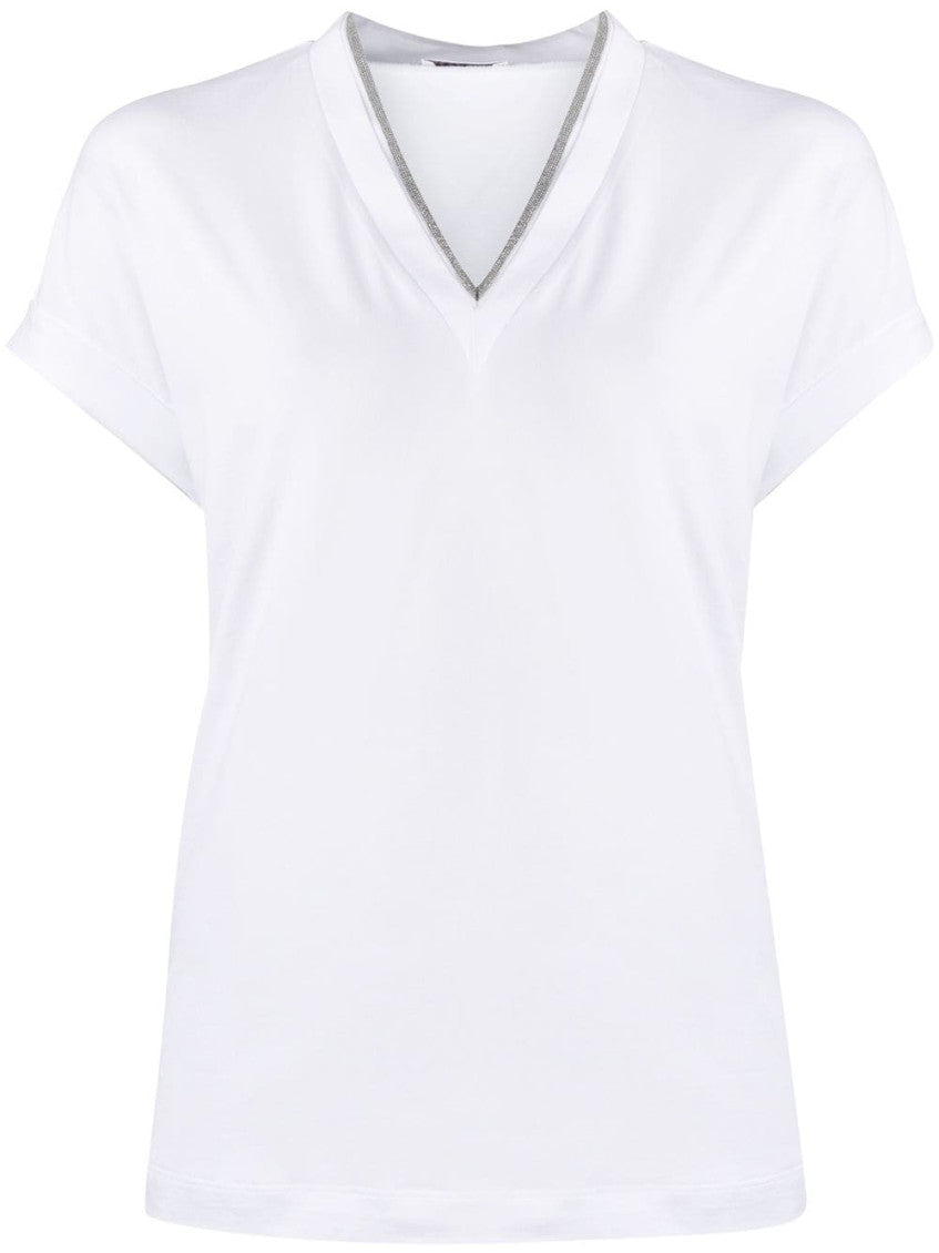 White V-neck Cotton T-shirt 1