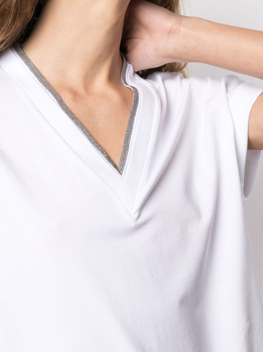 White V-neck Cotton T-shirt 2