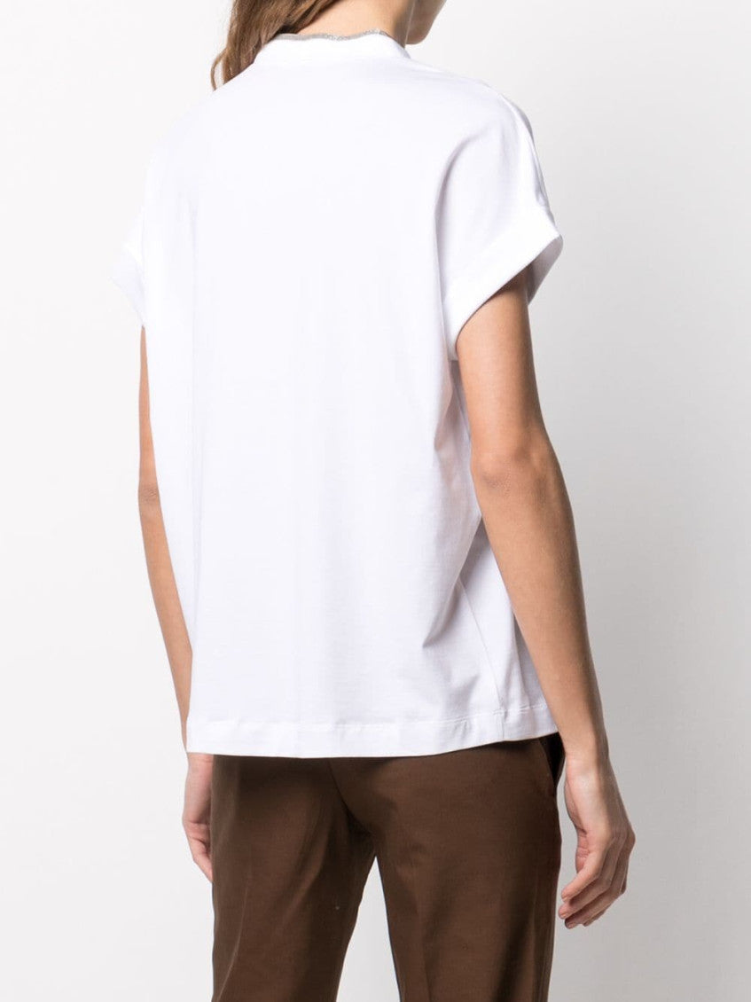 White V-neck Cotton T-shirt 3