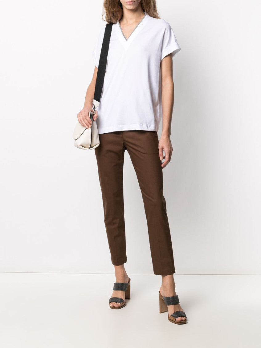 White V-neck Cotton T-shirt 4
