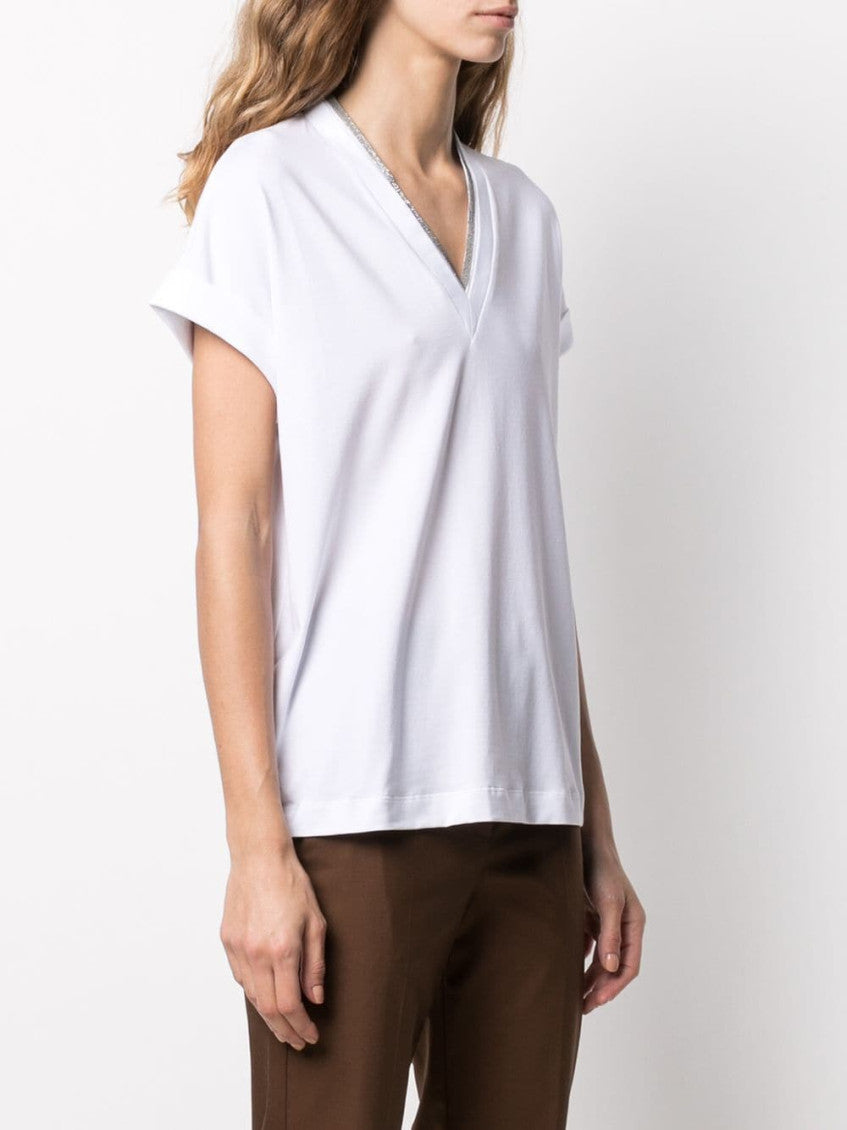 White V-neck Cotton T-shirt 5