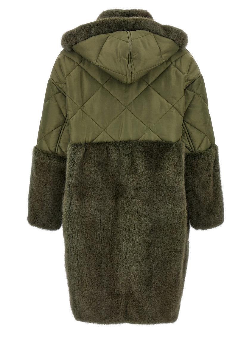 Green Nylon Diamond-Visone Long Down Jacket 2