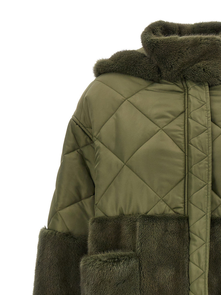 Green Nylon Diamond-Visone Long Down Jacket 3