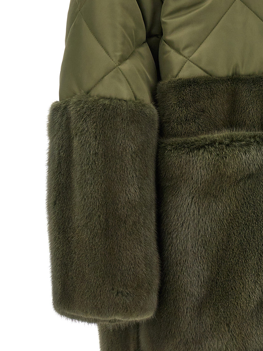 Green Nylon Diamond-Visone Long Down Jacket 4