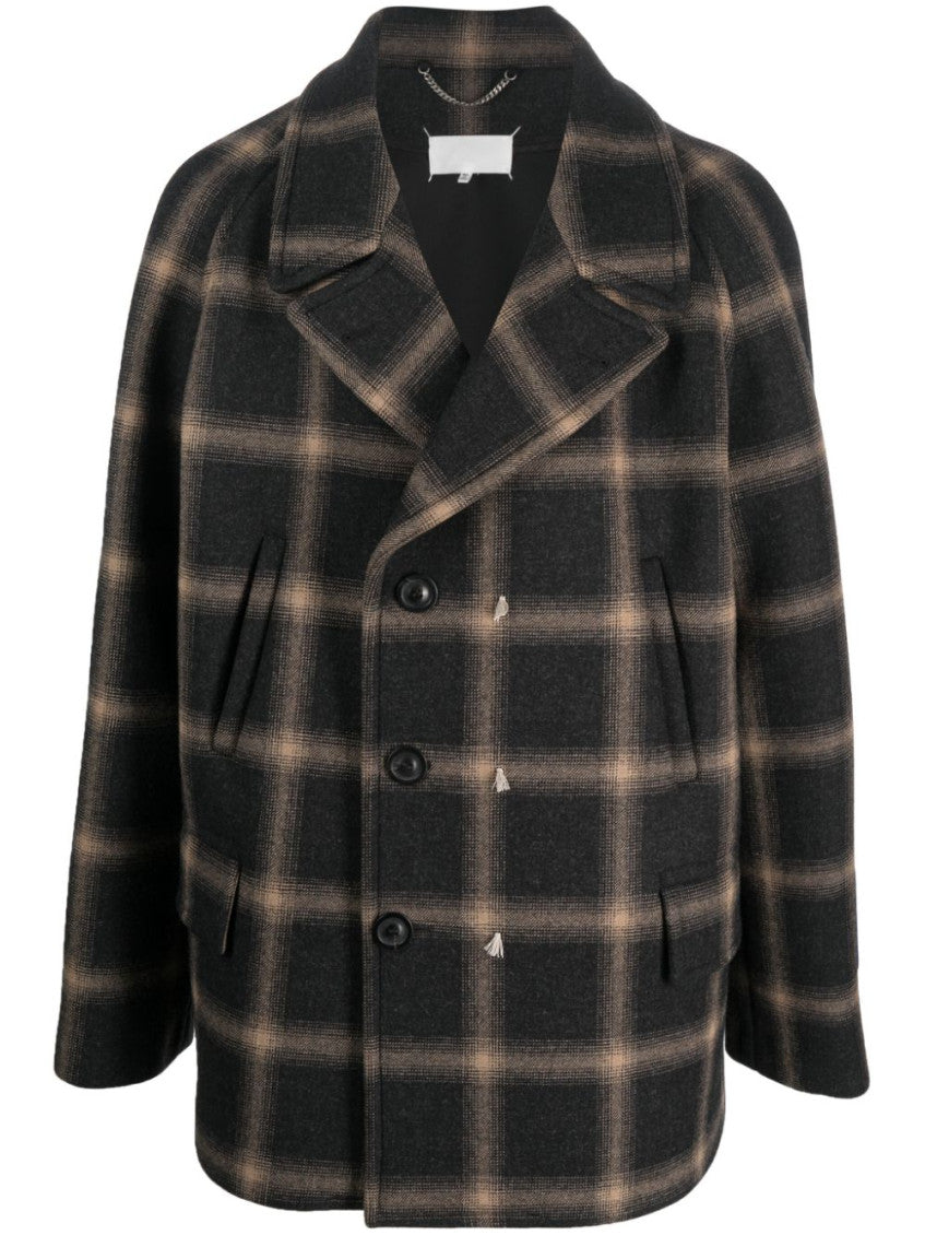Black Check-pattern Wool Coat 1