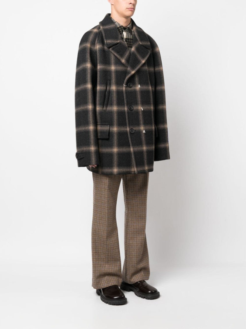 Black Check-pattern Wool Coat 4