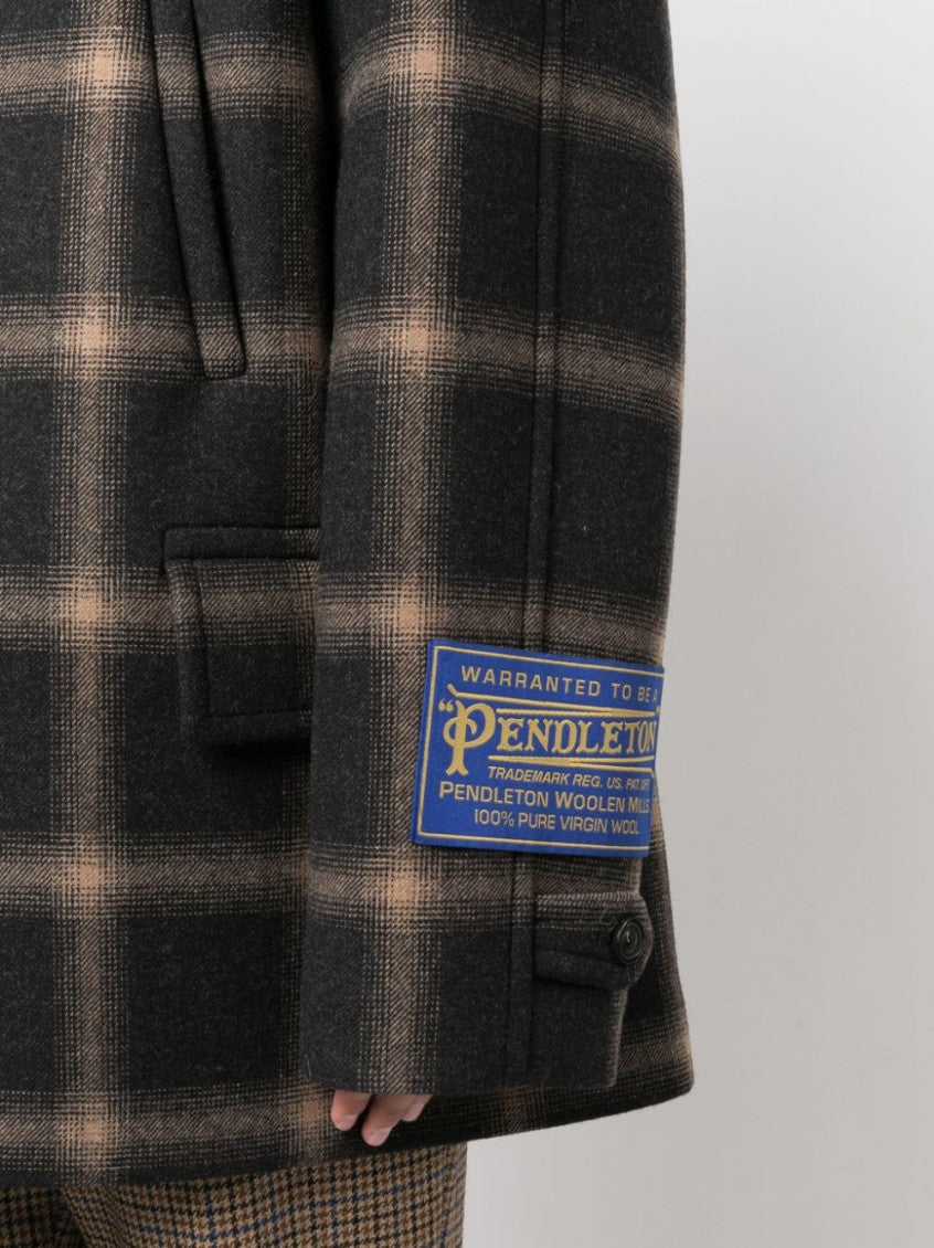 Black Check-pattern Wool Coat 5