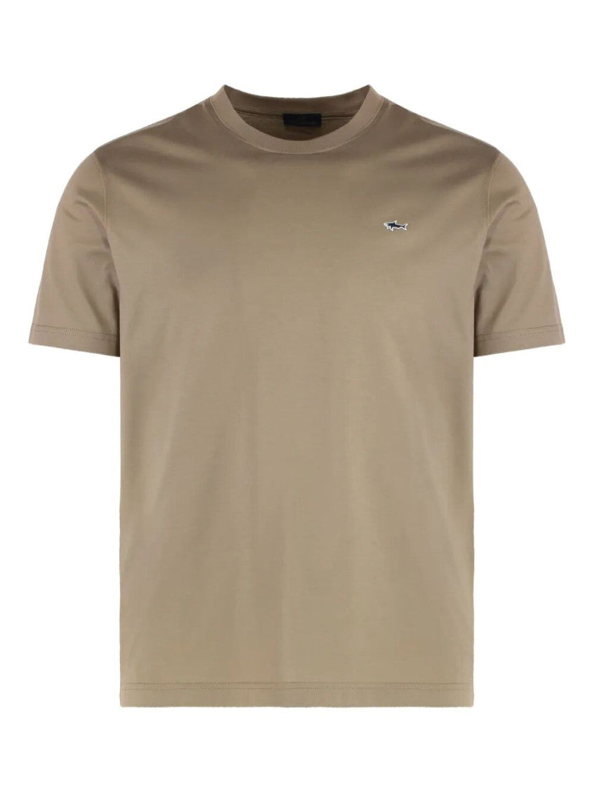 Beige Crew Neck Logo Patch T-Shirt 1